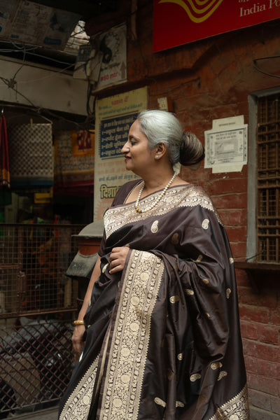 Sarika- Brown Banarasi Katan Silk Handwoven Saree