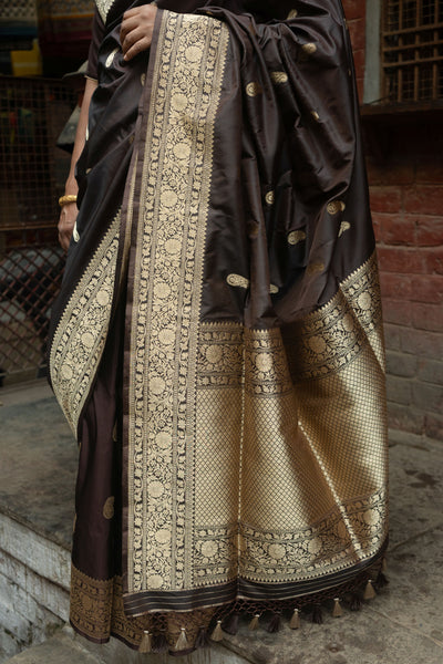 Sarika- Brown Banarasi Katan Silk Handwoven Saree