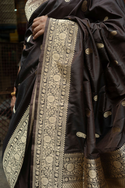 Sarika- Brown Banarasi Katan Silk Handwoven Saree