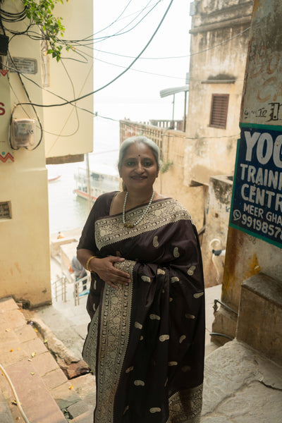Sarika- Brown Banarasi Katan Silk Handwoven Saree