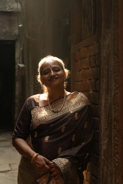 Sarika- Brown Banarasi Katan Silk Handwoven Saree