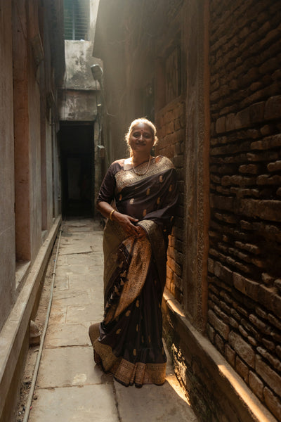 Sarika- Brown Banarasi Katan Silk Handwoven Saree