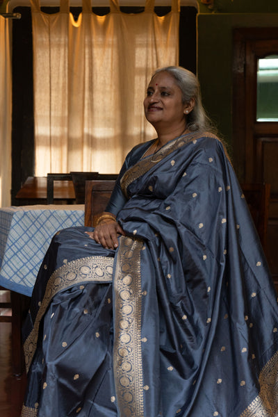 Sagari- Grey Banarasi Katan Silk Handwoven Saree