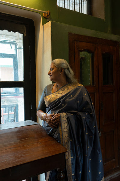 Sagari- Grey Banarasi Katan Silk Handwoven Saree