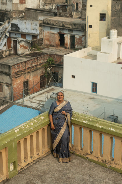 Sagari- Grey Banarasi Katan Silk Handwoven Saree