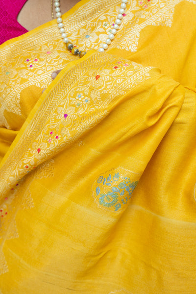 Suvarna- Yellow Banarasi Tusser Silk Handwoven Saree