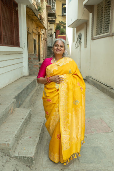 Suvarna- Yellow Banarasi Tusser Silk Handwoven Saree