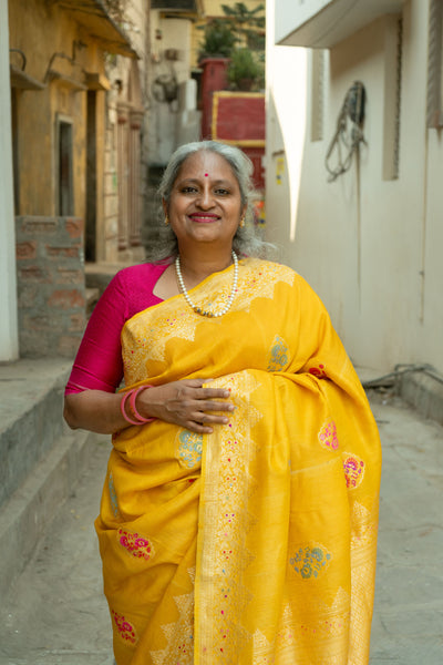 Suvarna- Yellow Banarasi Tusser Silk Handwoven Saree