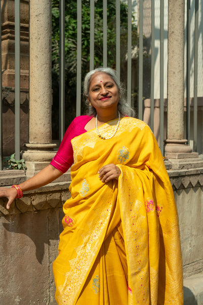 Suvarna- Yellow Banarasi Tusser Silk Handwoven Saree