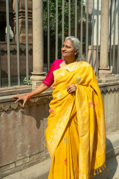 Suvarna- Yellow Banarasi Tusser Silk Handwoven Saree
