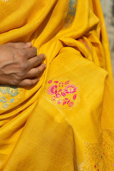 Suvarna- Yellow Banarasi Tusser Silk Handwoven Saree