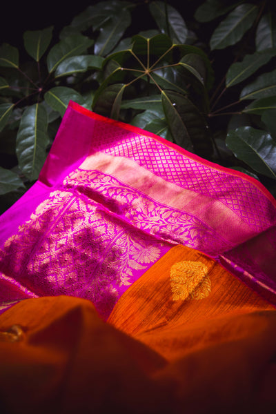 Orange - Pink Banarasi Silk Handwoven Saree