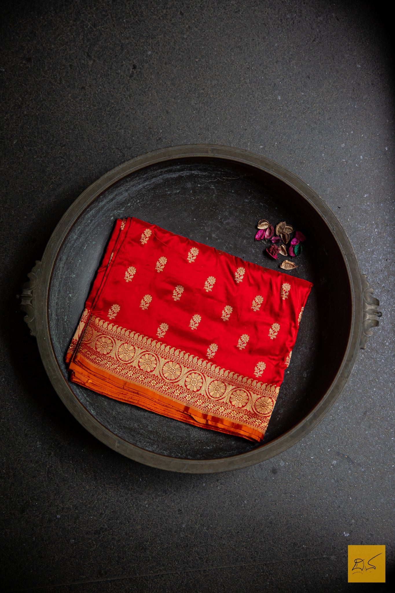 Red - Orange Banarasi Katan Silk Handwoven Saree