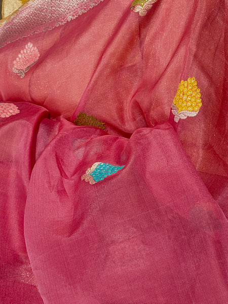 Nishpanka - Pink Banarasi Kora Silk Organza Handwoven saree