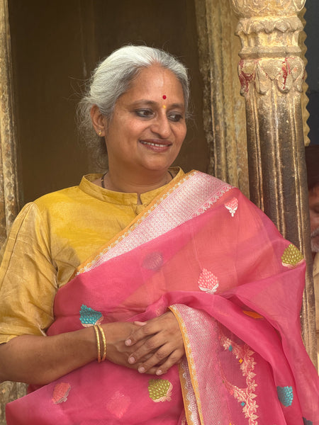 Nishpanka - Pink Banarasi Kora Silk Organza Handwoven saree