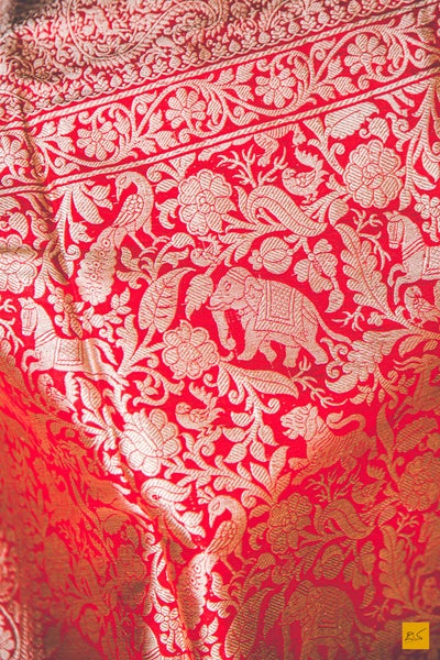 Vasudha- Red Banarasi Katan Silk Handwoven Saree
