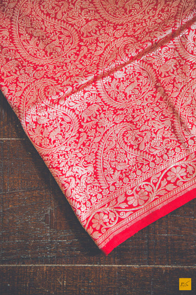 Vasudha- Red Banarasi Katan Silk Handwoven Saree