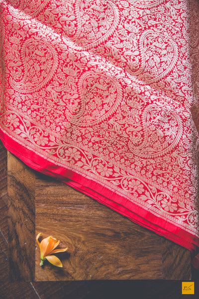 Vasudha- Red Banarasi Katan Silk Handwoven Saree