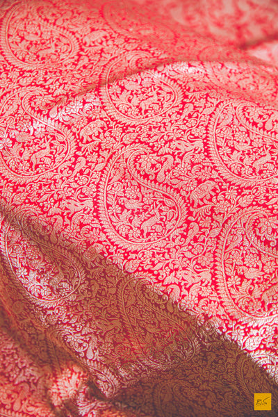 Vasudha- Red Banarasi Katan Silk Handwoven Saree