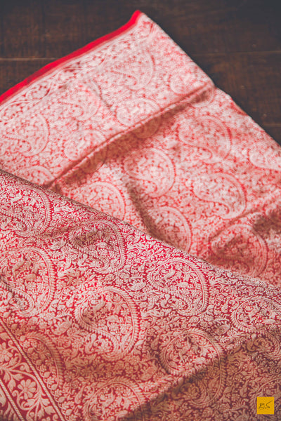 Vasudha- Red Banarasi Katan Silk Handwoven Saree
