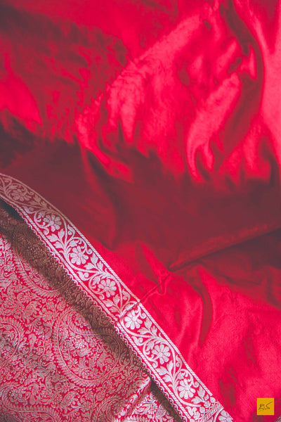 Vasudha- Red Banarasi Katan Silk Handwoven Saree