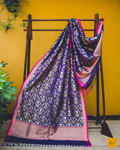 Neelakshi- Blue & Pink Banarasi Silk Georgette dupatta