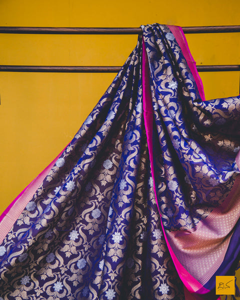 Neelakshi- Blue & Pink Banarasi Silk Georgette dupatta