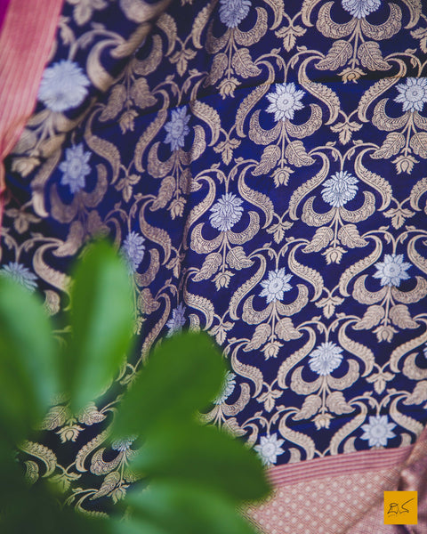 Neelakshi- Blue & Pink Banarasi Silk Georgette dupatta