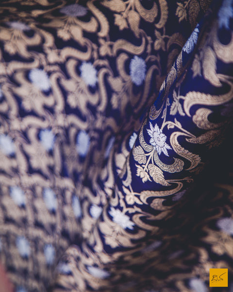 Neelakshi- Blue & Pink Banarasi Silk Georgette dupatta