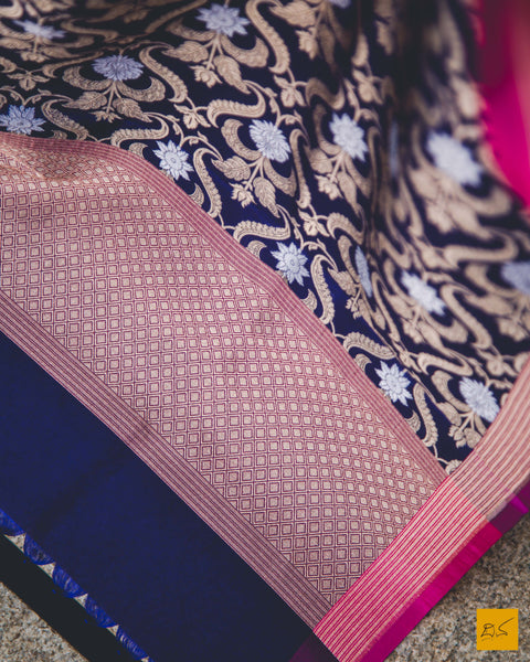 Neelakshi- Blue & Pink Banarasi Silk Georgette dupatta