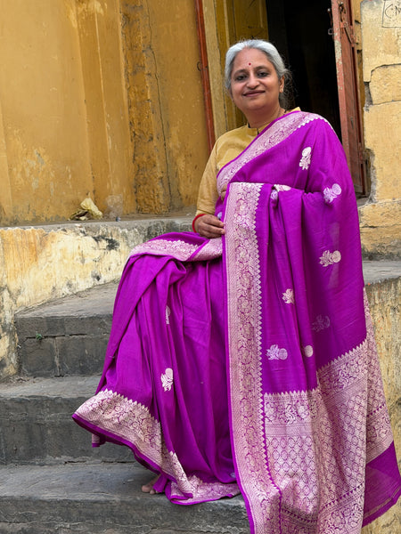 Saketheshi - Purple Banarasi Munga Silk Handwoven Saree