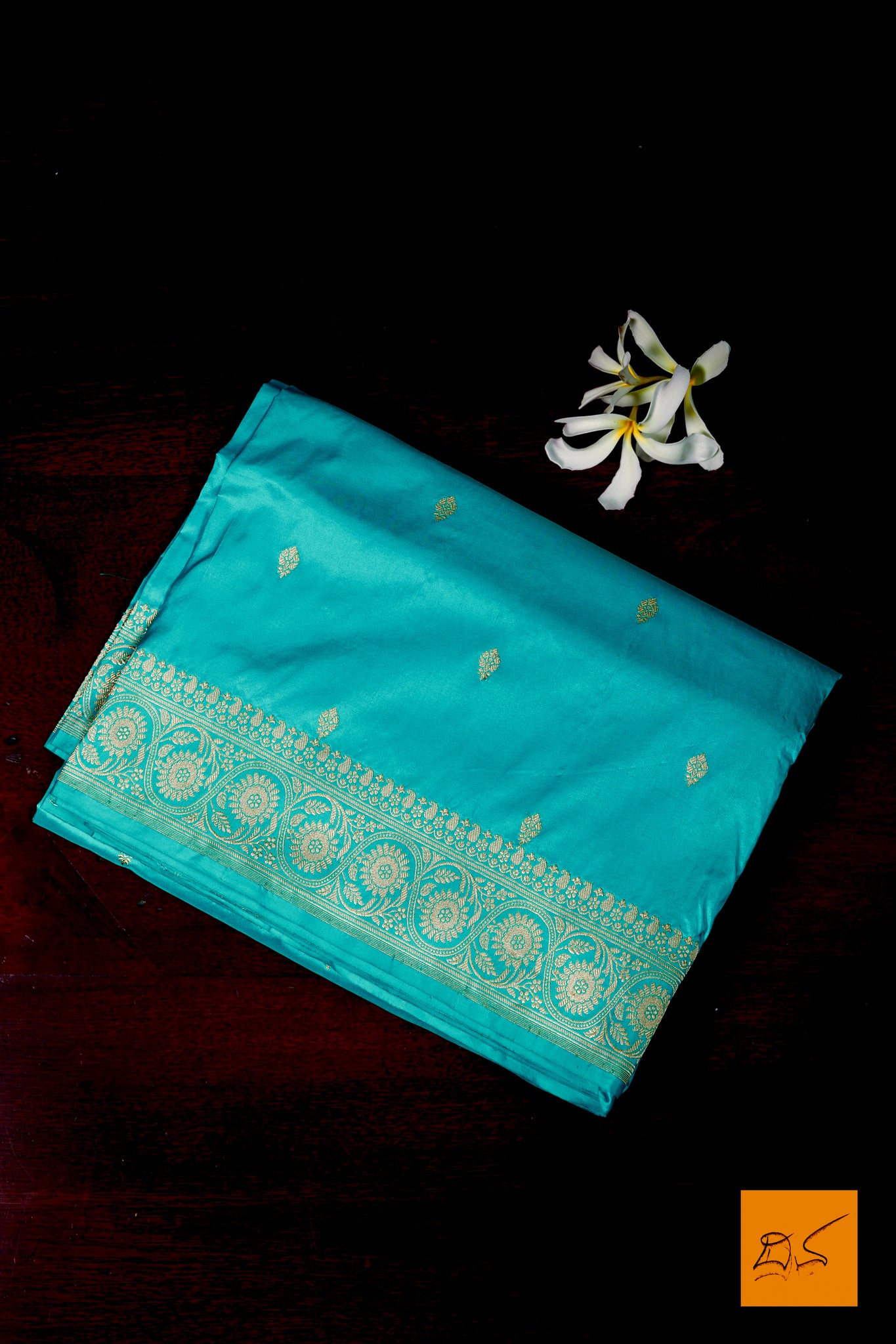Sharvari- Aqua Blue Banarasi Katan Silk Handwoven Saree