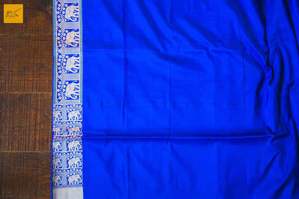 Manjal Yellow- blue Banarasi Tussar Silk Handwoven Saree