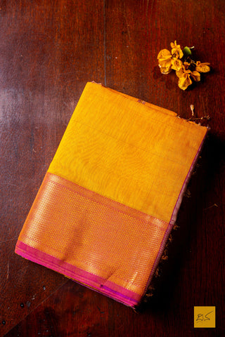 Nirakara- Orange-Pink Tissue Maheshwari Silk Cotton Handwoven Saree