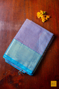 Niranjana- Purple-Blue Tissue Maheshwari Silk Cotton Handwoven Saree