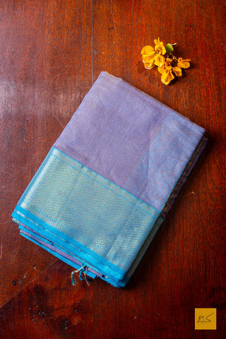 Niranjana- Purple-Blue Tissue Maheshwari Silk Cotton Handwoven Saree
