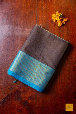 Niradhara- Black-Blue Tissue Maheshwari Silk Cotton Handwoven Saree