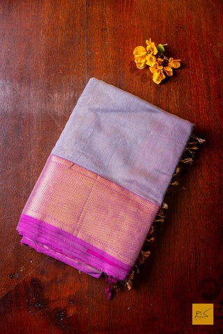 Nirlepa- Purple-Pink Tissue Maheshwari Silk Cotton Handwoven Saree