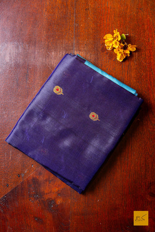Maheshwari- Navy Blue Chanderi Pure Silk Handwoven Saree
