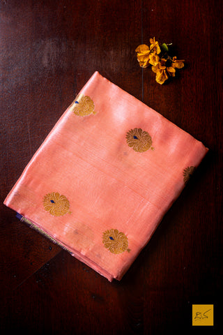 Maharoopa- Peach Chanderi Pure Silk Handwoven Saree