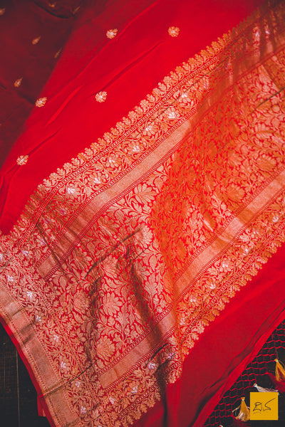 Manikya- Red Banarasi Georgette Handwoven Saree