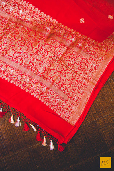 Manikya- Red Banarasi Georgette Handwoven Saree