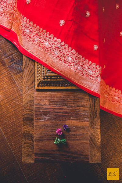 Manikya- Red Banarasi Georgette Handwoven Saree