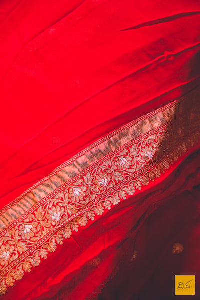 Manikya- Red Banarasi Georgette Handwoven Saree