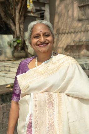 Off White Banarasi Tusser Silk Handwoven Saree