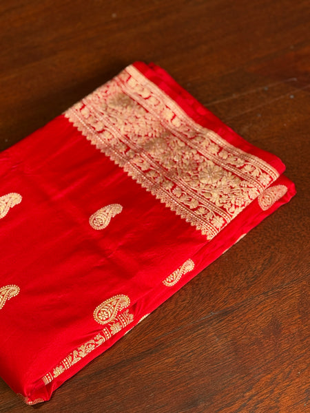 Saroja- Red Banarasi Katan Silk Handwoven Saree