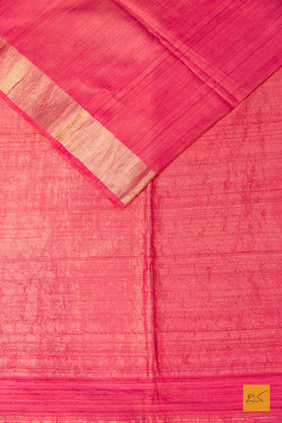 Madhavi- Pink Maheshwari Tussar Silk Handwoven Saree