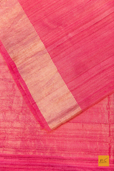 Madhavi- Pink Maheshwari Tussar Silk Handwoven Saree