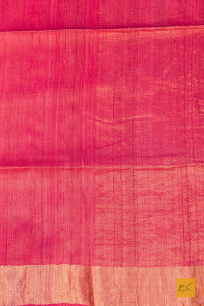 Madhavi- Pink Maheshwari Tussar Silk Handwoven Saree