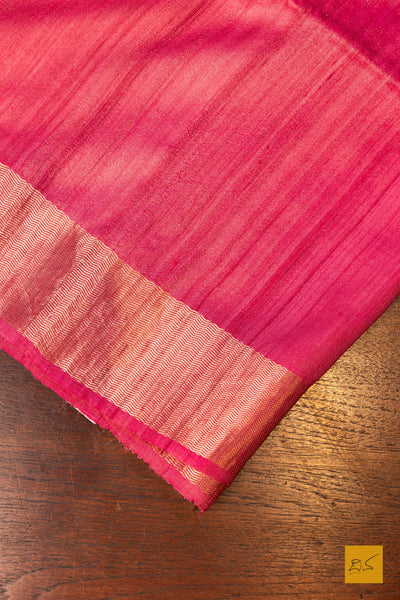 Madhavi- Pink Maheshwari Tussar Silk Handwoven Saree